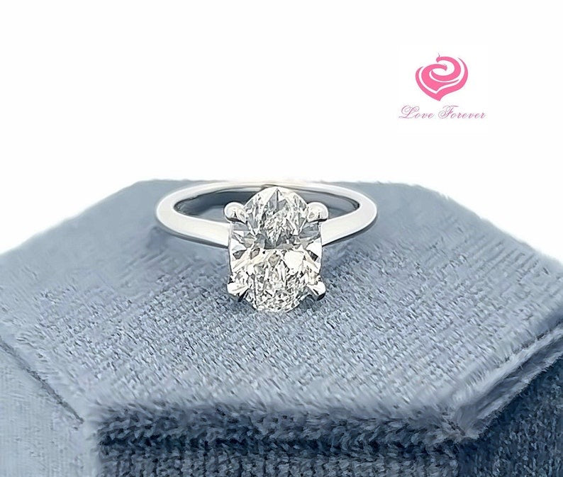 2 Carats E/VS1 Clarity Oval Cut IGI Certified Lab Grown Diamond Engagement Ring, 14k White Gold Solitaire Engagement Ring, Diamond Ring