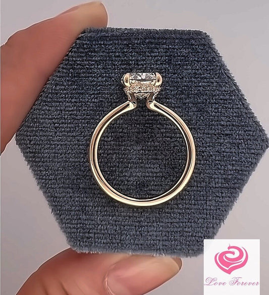 2.9 Carats D Color VS1 Elongated Cushion Lab Grown Diamond GIA Certified Engagement Ring in 14k Yellow Gold, Hidden Halo Diamond Ring