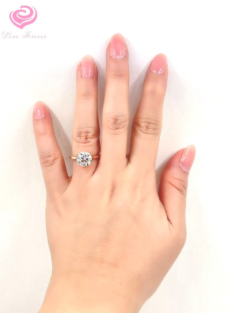 Lab Grown Diamond Engagement Ring 14k Gold Certified 2.5 CT Diamond Ring Diamond Round Cut Ring Minimalist Diamond Hidden Ring Proposal Ring