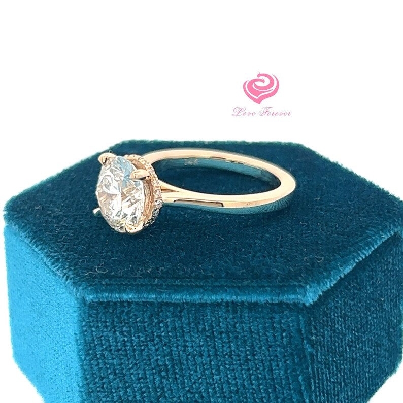 Lab Grown Diamond Engagement Ring 14k Gold Certified 2.5 CT Diamond Ring Diamond Round Cut Ring Minimalist Diamond Hidden Ring Proposal Ring