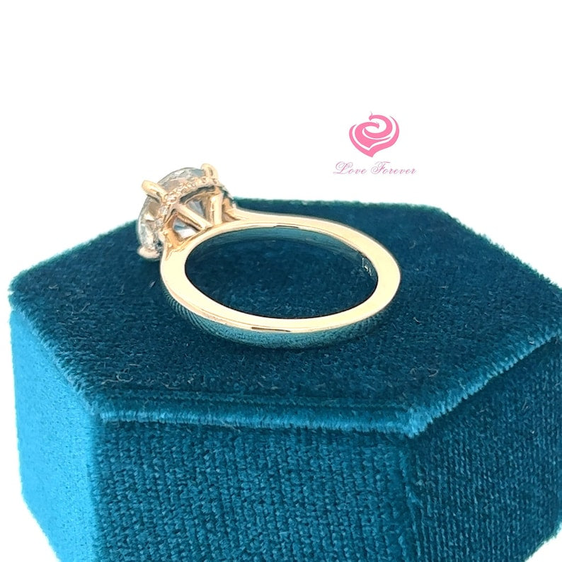 Lab Grown Diamond Engagement Ring 14k Gold Certified 2.5 CT Diamond Ring Diamond Round Cut Ring Minimalist Diamond Hidden Ring Proposal Ring