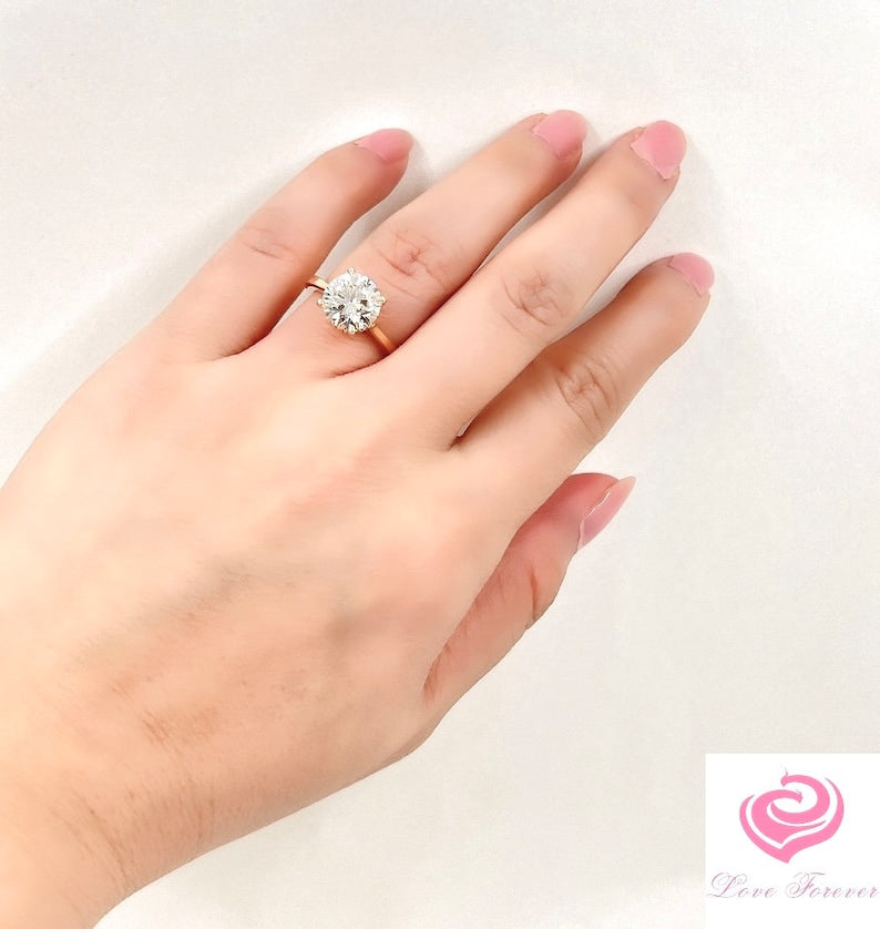 Lab Grown Diamond Engagement Ring 14k Gold Certified 2.5 CT Diamond Ring Diamond Round Cut Ring Minimalist Diamond Hidden Ring Proposal Ring