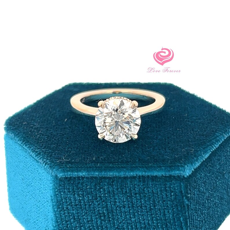 Lab Grown Diamond Engagement Ring 14k Gold Certified 2.5 CT Diamond Ring Diamond Round Cut Ring Minimalist Diamond Hidden Ring Proposal Ring