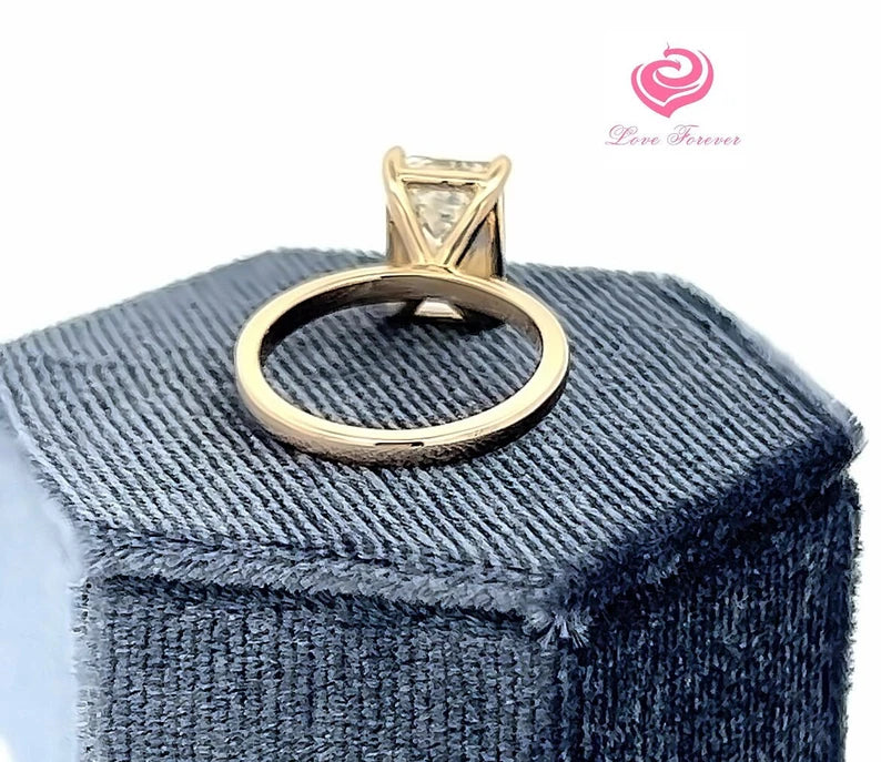 3 Carats IGI Certified F Color VS1 Clarity Emerald Cut Lab Grown Diamond Engagement Ring, 14k Yellow Gold Emerald Diamond Solitaire Ring