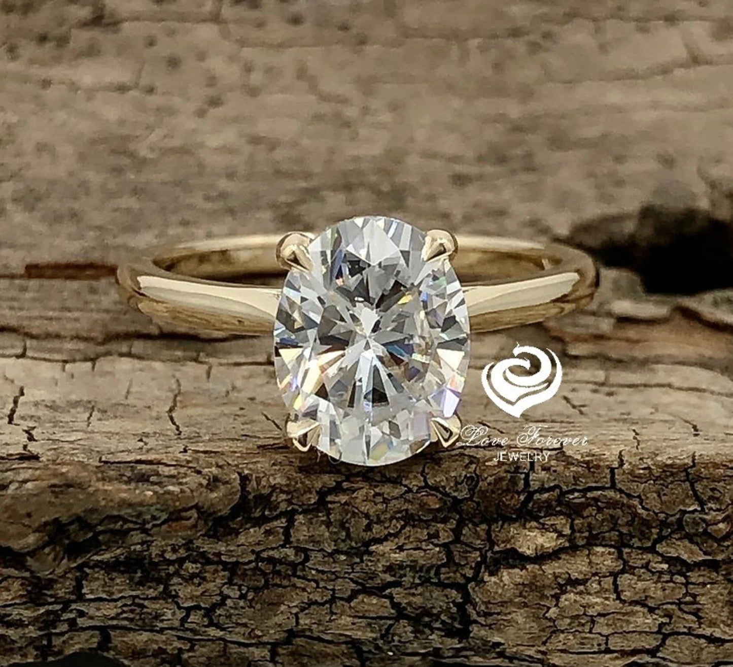 2ct Oval Engagement Ring, Oval Cut Engagement Ring, Hidden Halo Oval Ring, Forever One D-F Color Moissanite, Yellow Gold Dainty Solitaire Ring