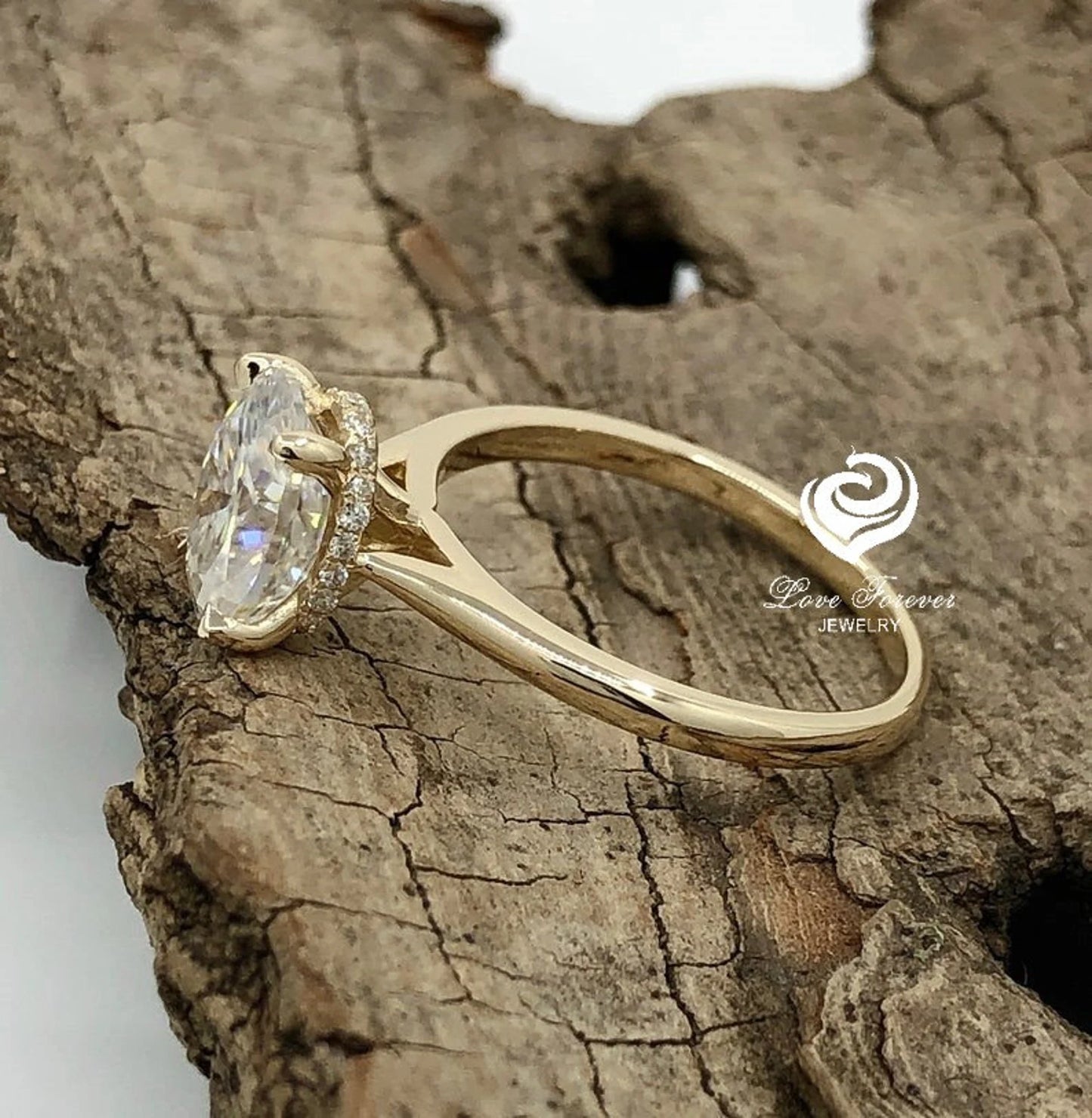 2ct Oval Engagement Ring, Oval Cut Engagement Ring, Hidden Halo Oval Ring, Forever One D-F Color Moissanite, Yellow Gold Dainty Solitaire Ring
