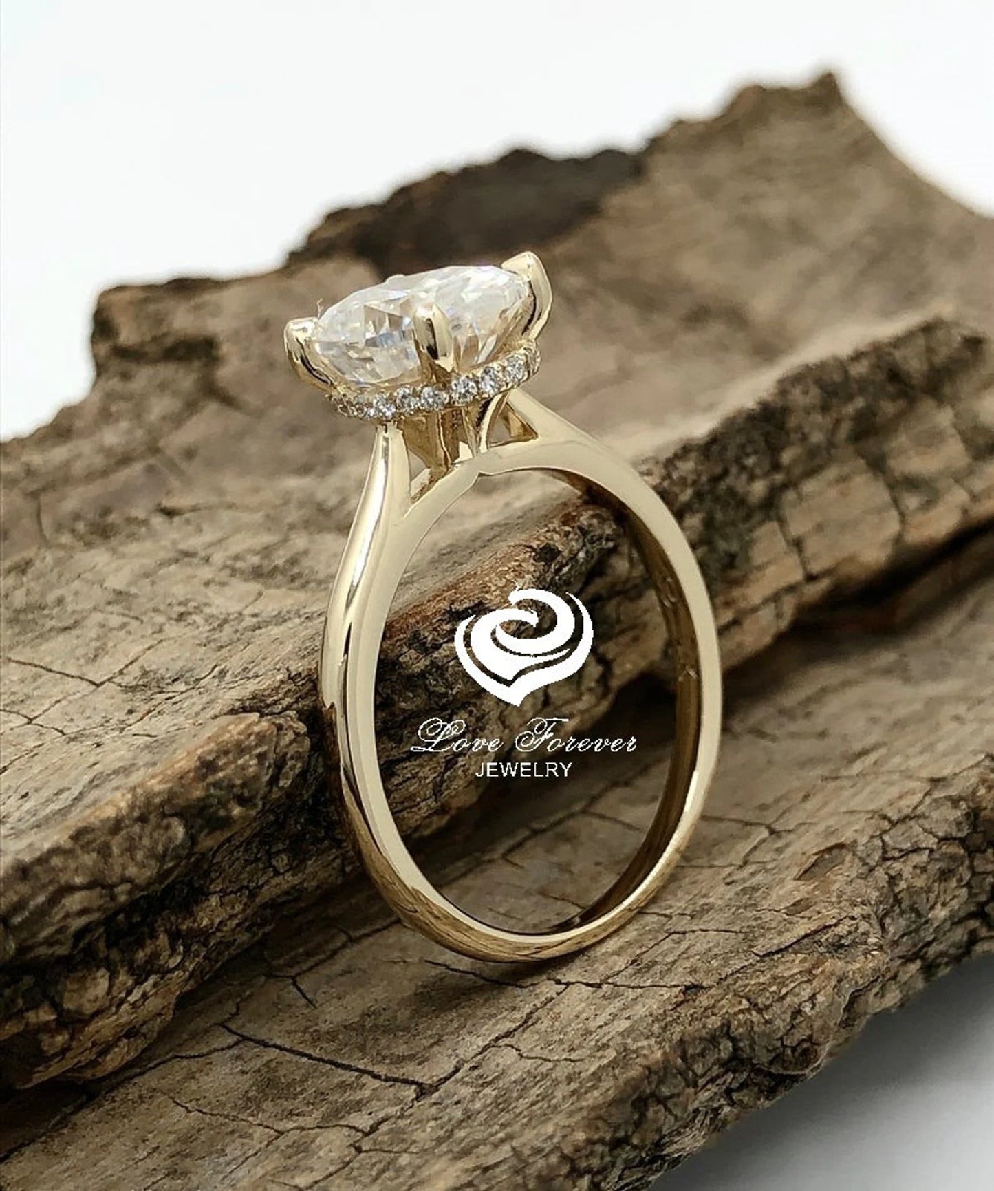 2ct Oval Engagement Ring, Oval Cut Engagement Ring, Hidden Halo Oval Ring, Forever One D-F Color Moissanite, Yellow Gold Dainty Solitaire Ring