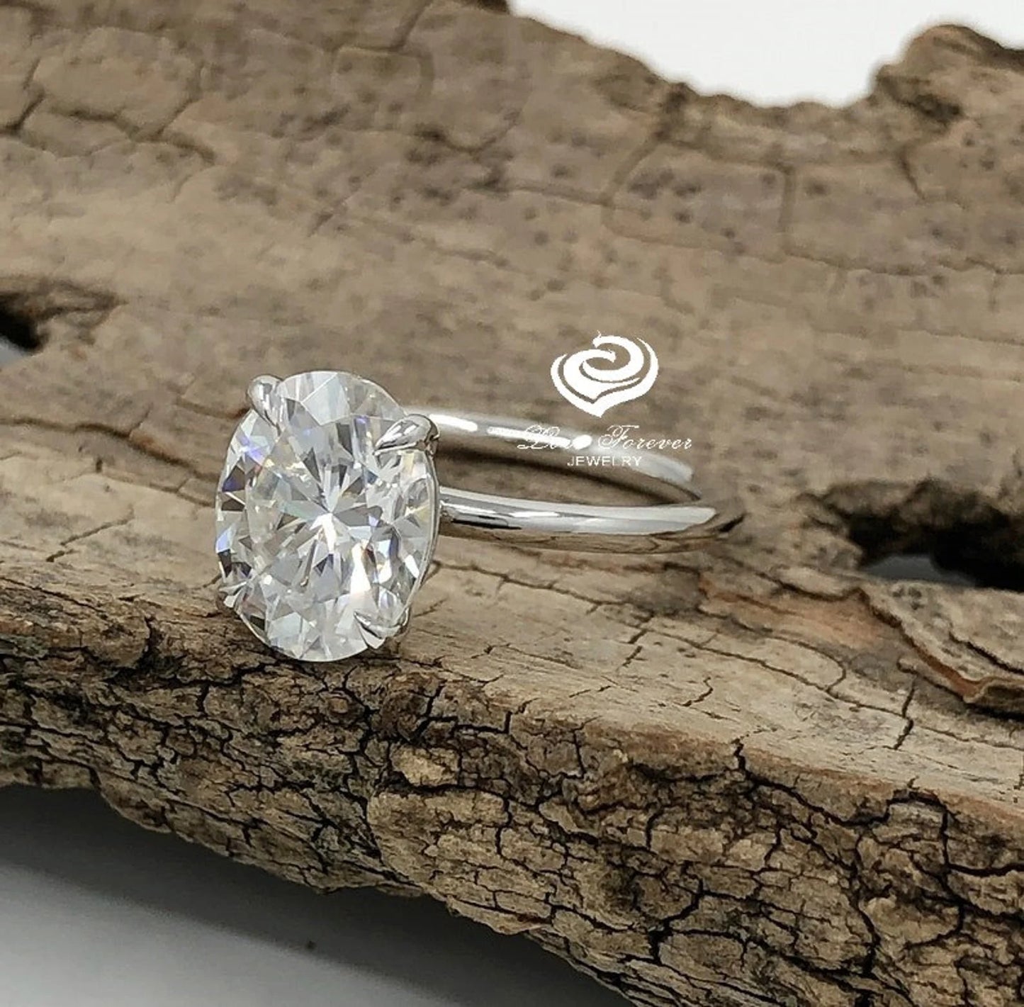 3.0 CT Forever One Oval Moissanite Engagement Ring, Oval Cut Engagement Ring, Thin Band Oval Ring, White Gold Oval Solitaire engagement Ring