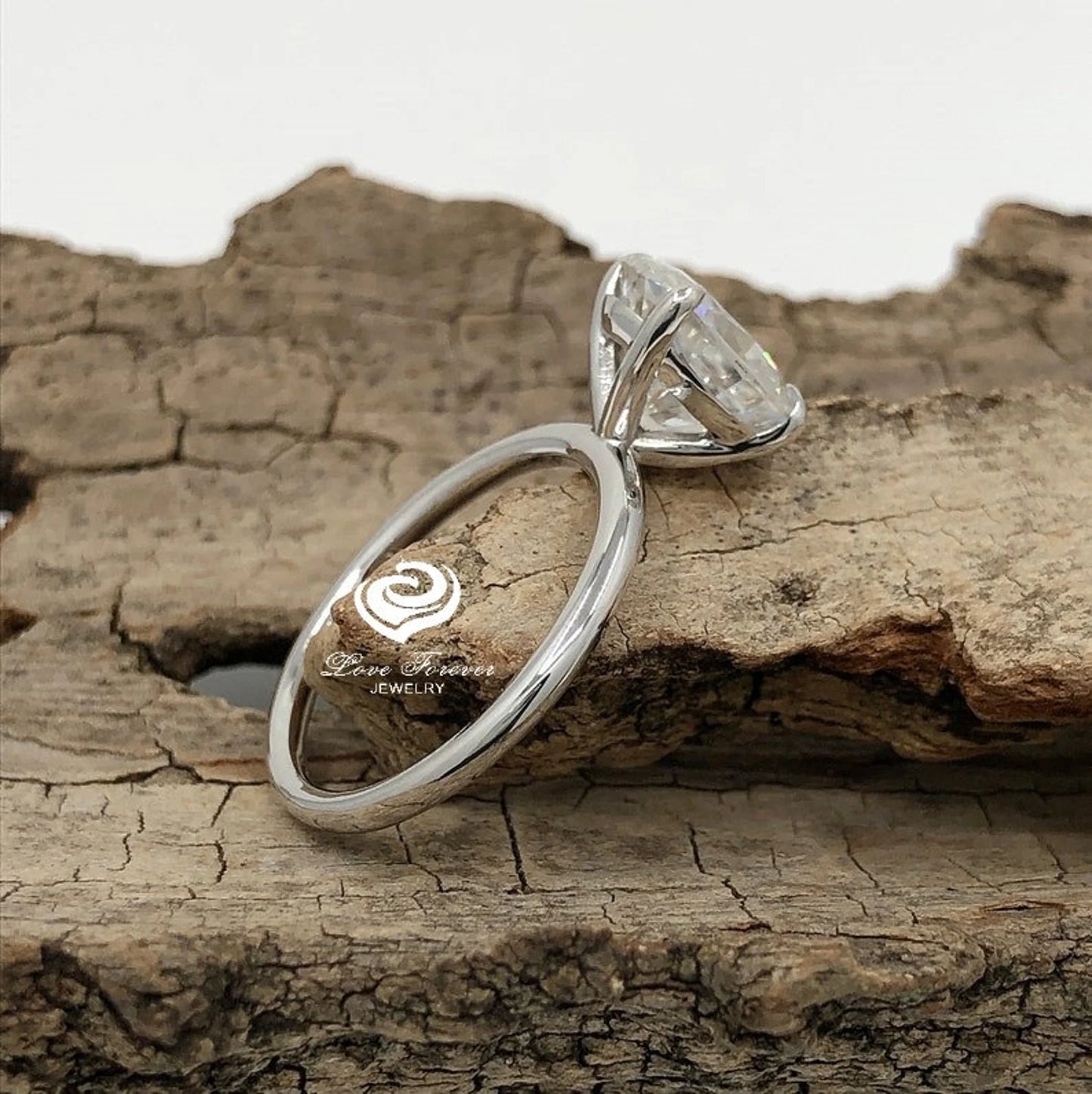 3.0 CT Forever One Oval Moissanite Engagement Ring, Oval Cut Engagement Ring, Thin Band Oval Ring, White Gold Oval Solitaire engagement Ring