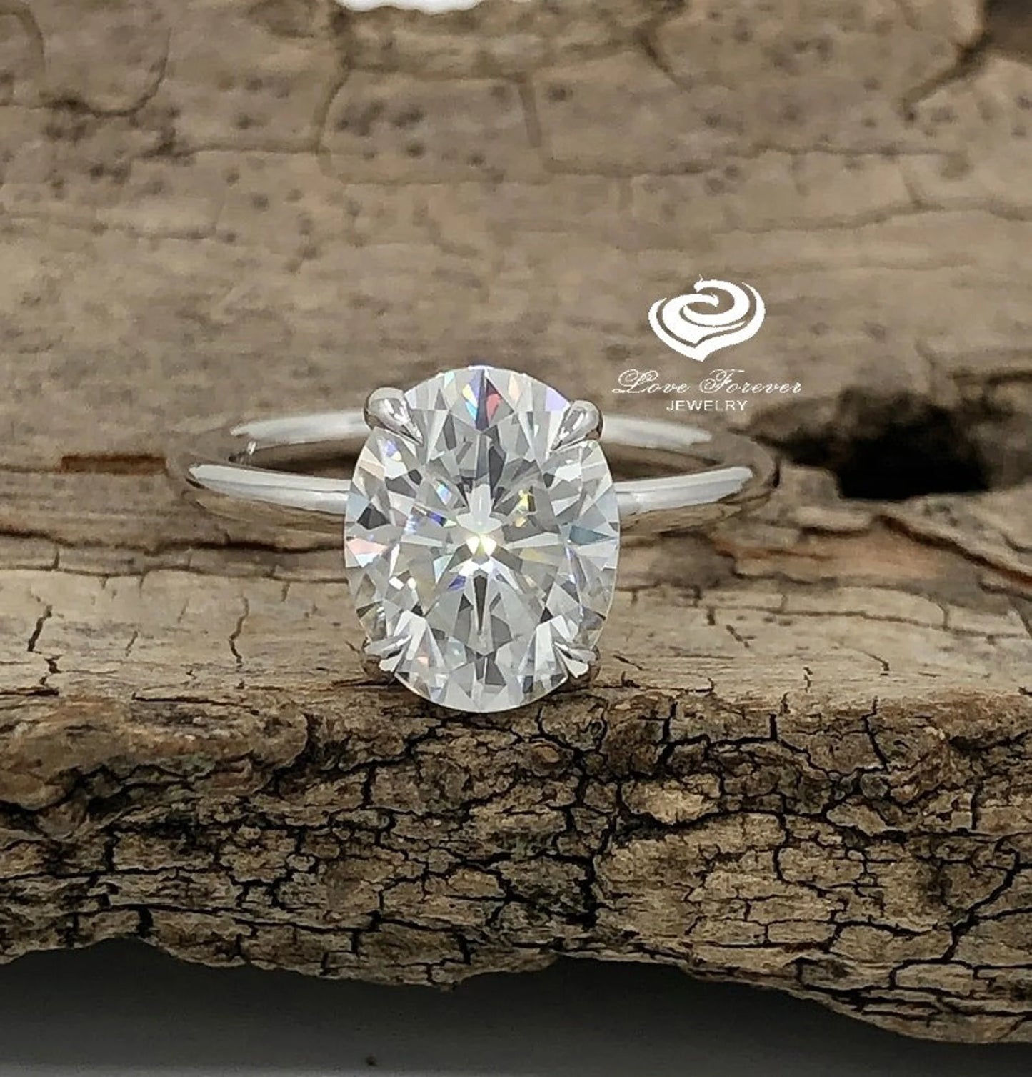 3.0 CT Forever One Oval Moissanite Engagement Ring, Oval Cut Engagement Ring, Thin Band Oval Ring, White Gold Oval Solitaire engagement Ring