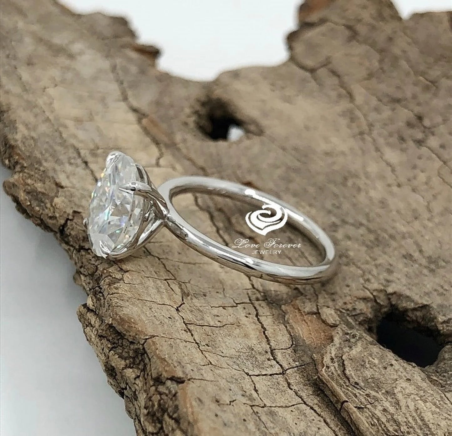 3.0 CT Forever One Oval Moissanite Engagement Ring, Oval Cut Engagement Ring, Thin Band Oval Ring, White Gold Oval Solitaire engagement Ring