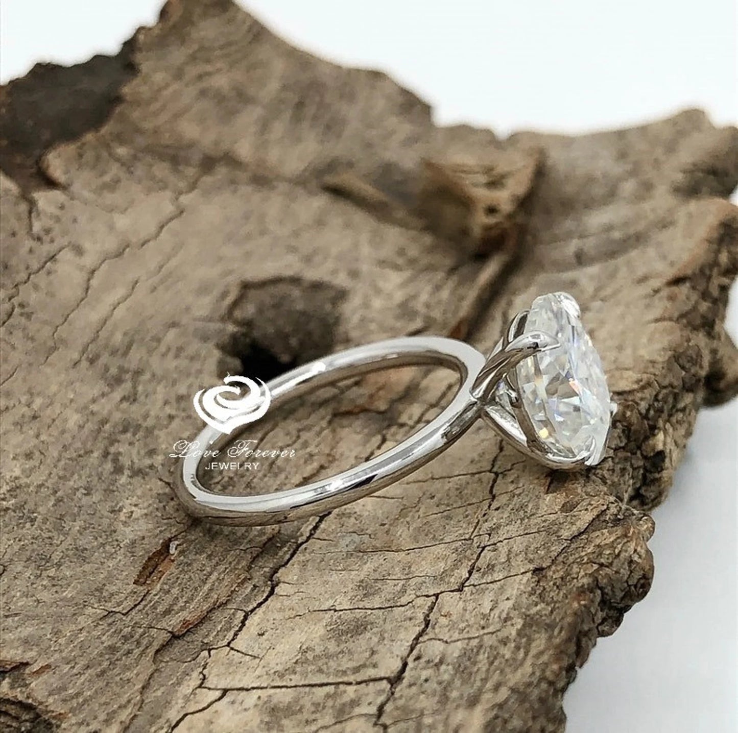 3.0 CT Forever One Oval Moissanite Engagement Ring, Oval Cut Engagement Ring, Thin Band Oval Ring, White Gold Oval Solitaire engagement Ring