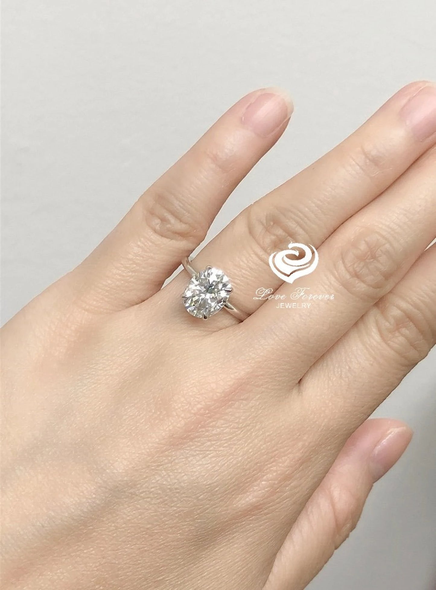 3.0 CT Forever One Oval Moissanite Engagement Ring, Oval Cut Engagement Ring, Thin Band Oval Ring, White Gold Oval Solitaire engagement Ring