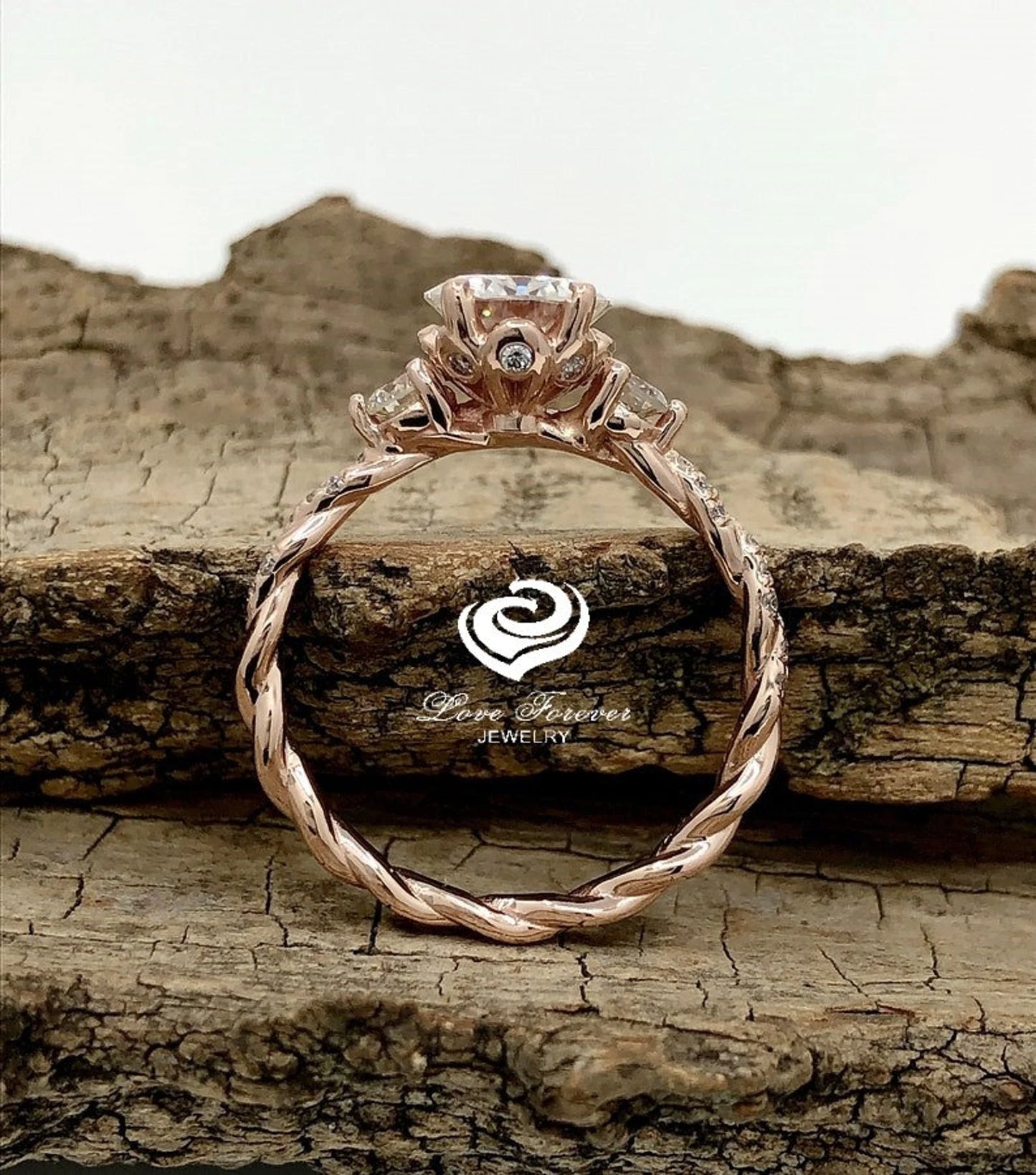 Round Cut Engagement Ring in 14k Rose Gold, Forever One Moissanite Ring, Certified 7mm/1.25cts Round Cut D-F Color Moissanite Solitaire Ring