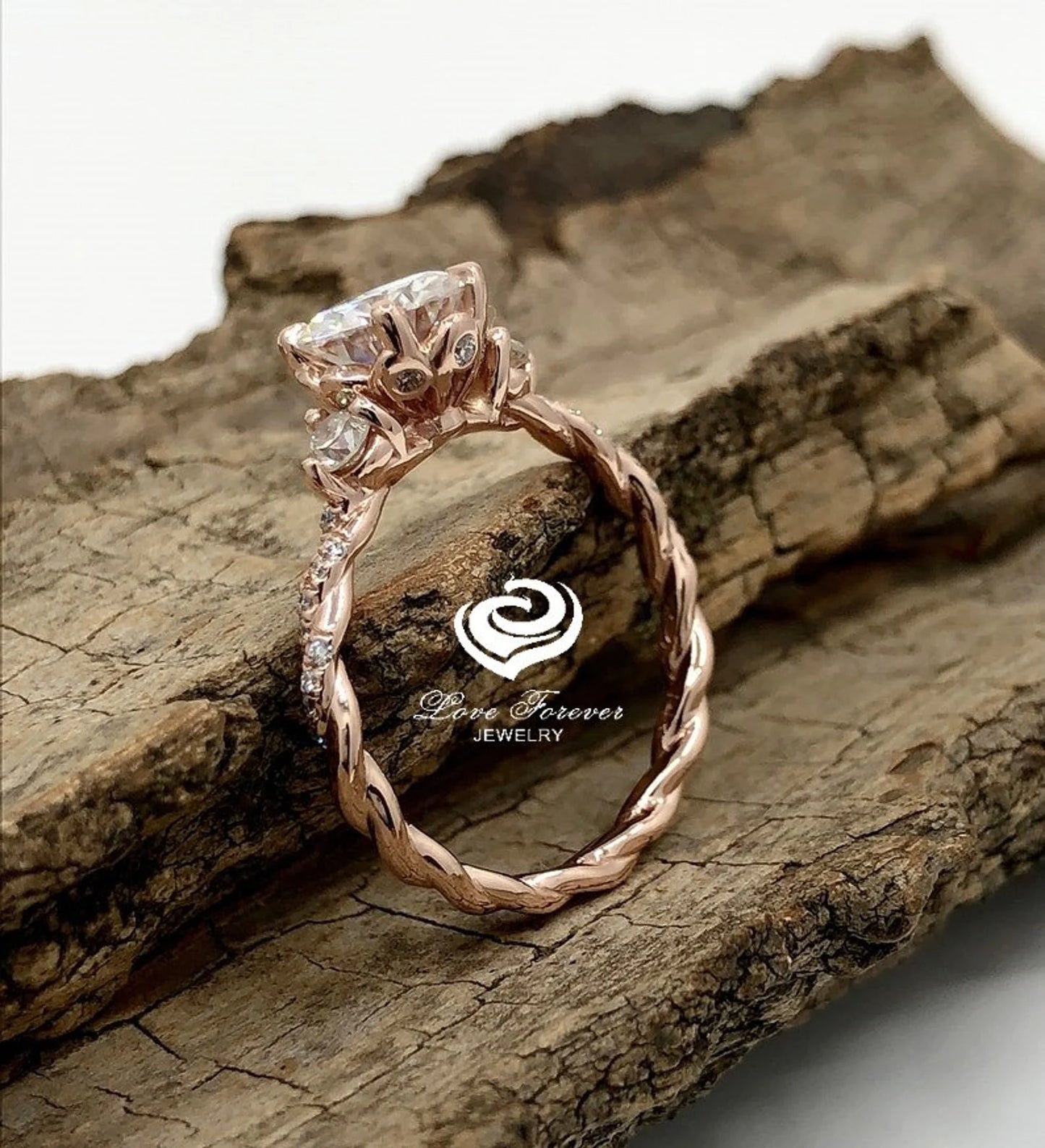 Round Cut Engagement Ring in 14k Rose Gold, Forever One Moissanite Ring, Certified 7mm/1.25cts Round Cut D-F Color Moissanite Solitaire Ring