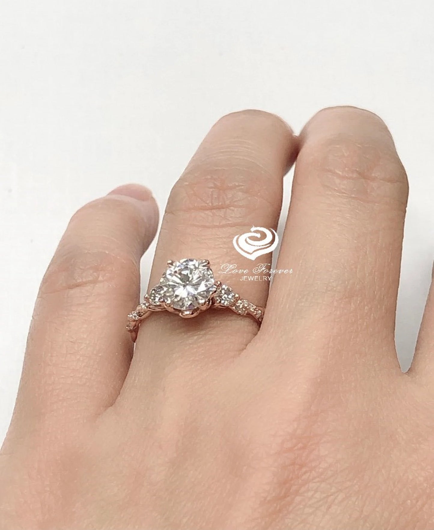 Round Cut Engagement Ring in 14k Rose Gold, Forever One Moissanite Ring, Certified 7mm/1.25cts Round Cut D-F Color Moissanite Solitaire Ring