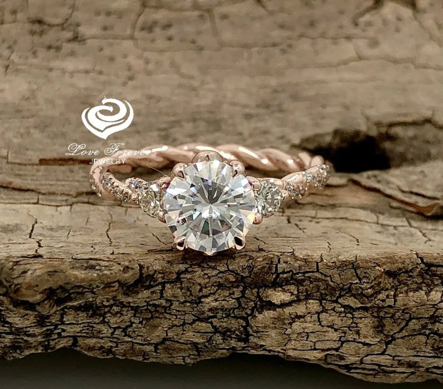 Round Cut Engagement Ring in 14k Rose Gold, Forever One Moissanite Ring, Certified 7mm/1.25cts Round Cut D-F Color Moissanite Solitaire Ring