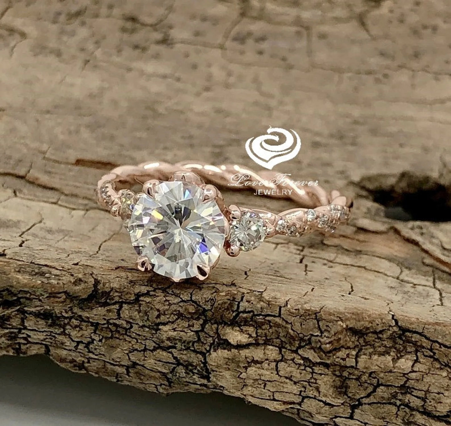Round Cut Engagement Ring in 14k Rose Gold, Forever One Moissanite Ring, Certified 7mm/1.25cts Round Cut D-F Color Moissanite Solitaire Ring