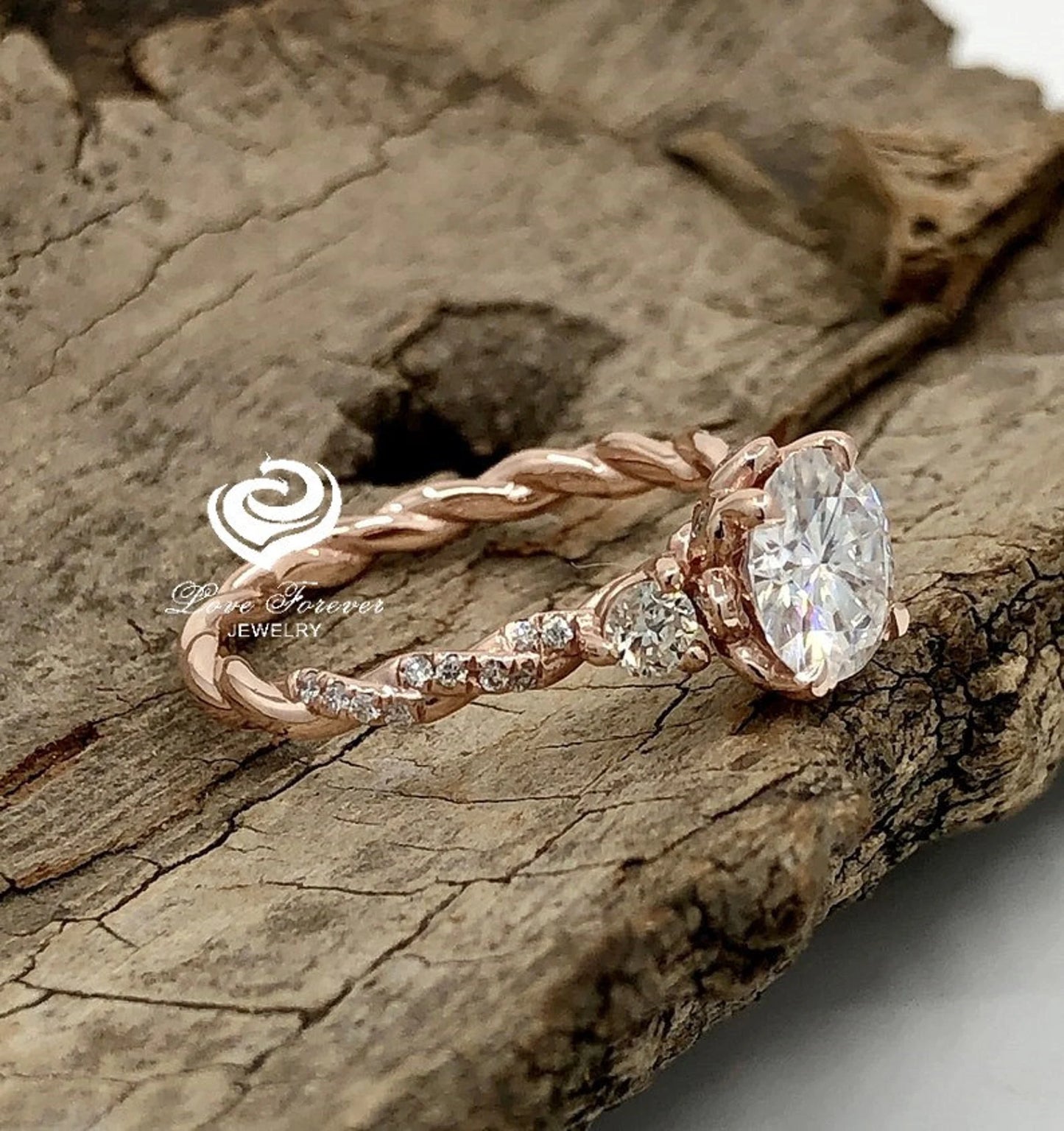 Round Cut Engagement Ring in 14k Rose Gold, Forever One Moissanite Ring, Certified 7mm/1.25cts Round Cut D-F Color Moissanite Solitaire Ring