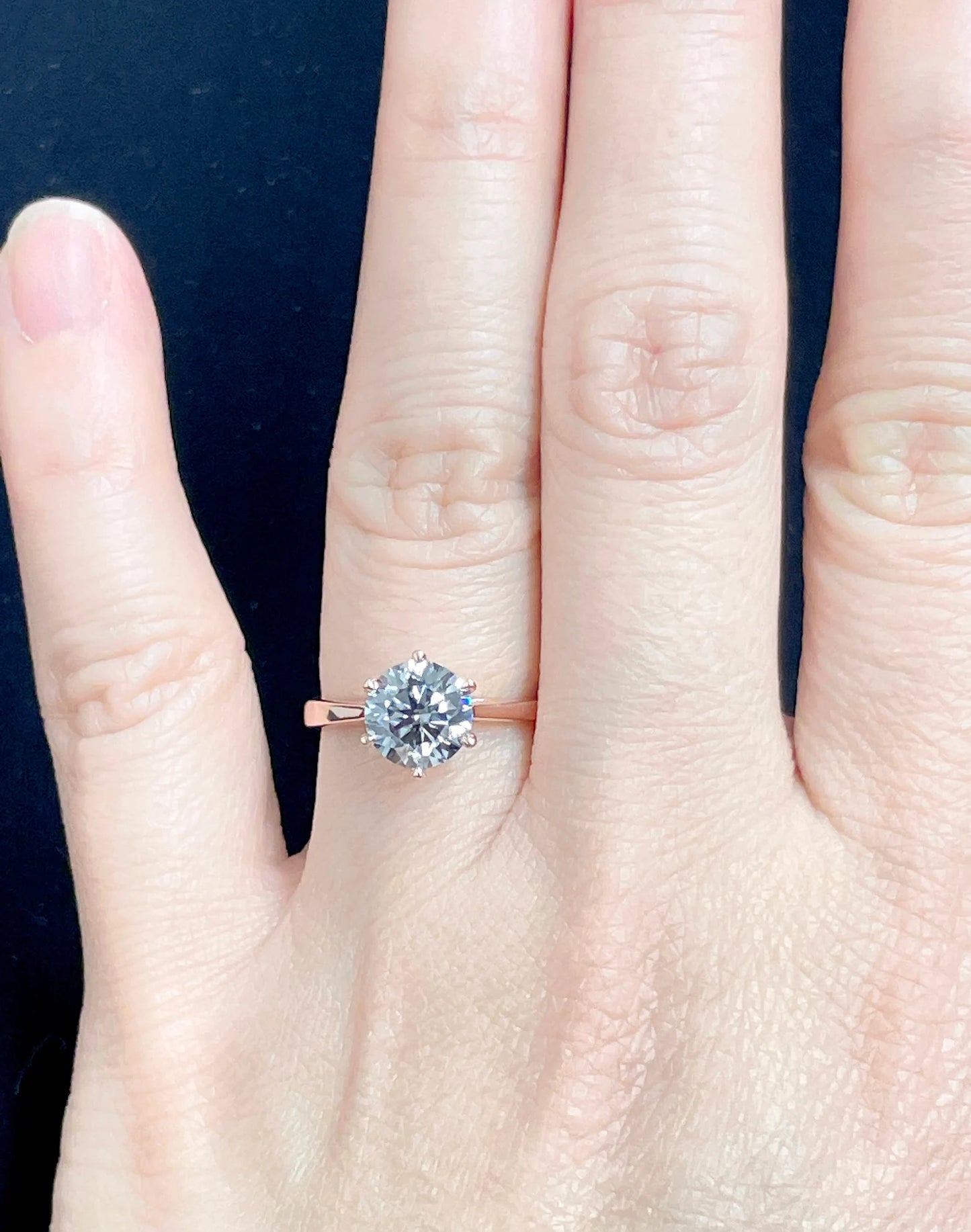 14k Rose Gold Grey Moissanite Engagement Ring, 1.25 CT Round Cut Moissanite Ring, Round Cut Engagement Ring, Solitaire Ring, Anniversary Ring