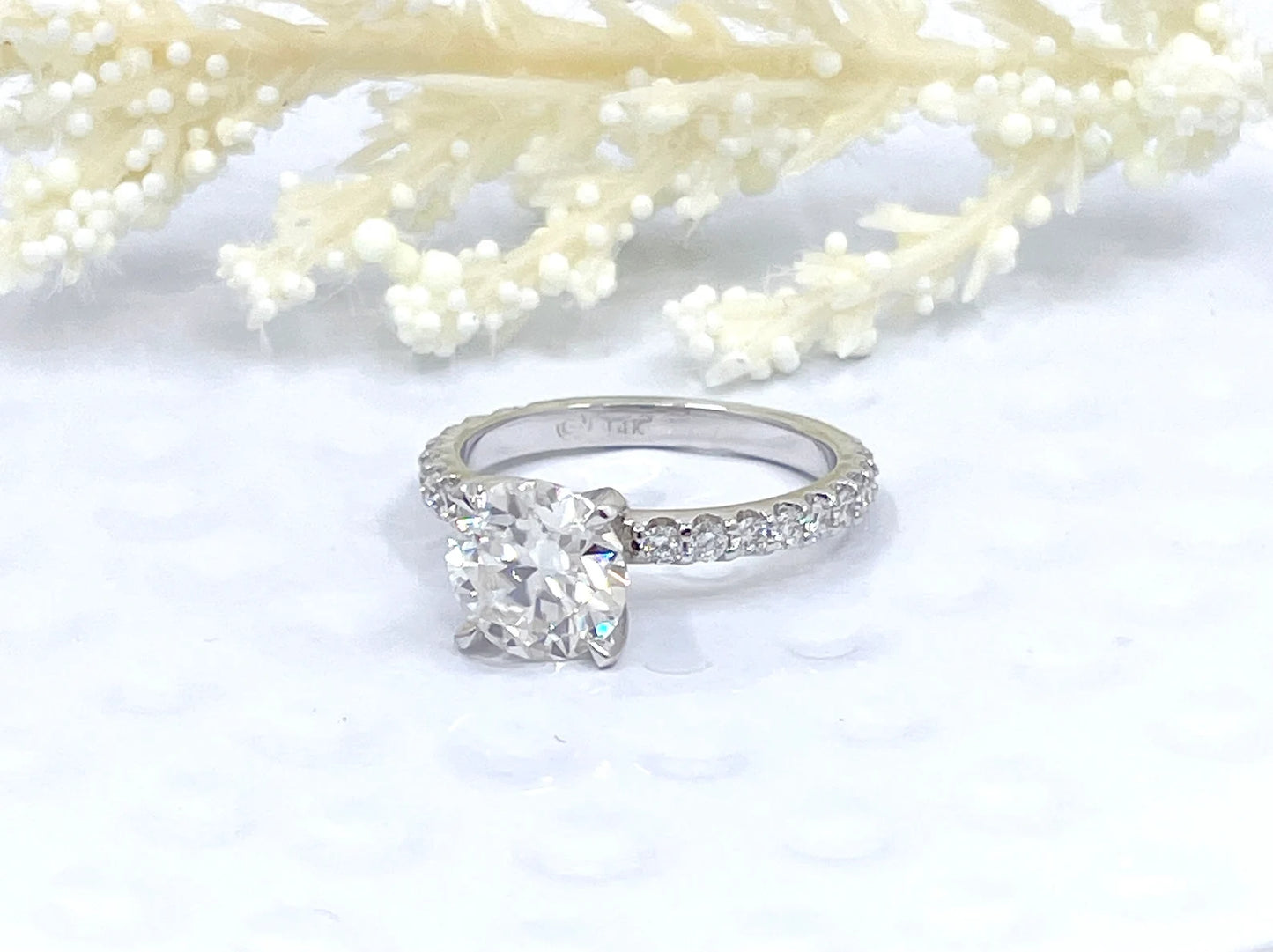 2 CT Round Engagement Ring 14k White Gold, Forever One Moissanite Engagement Ring, Diamond Pave Engagement Ring, Diamond Wedding Ring