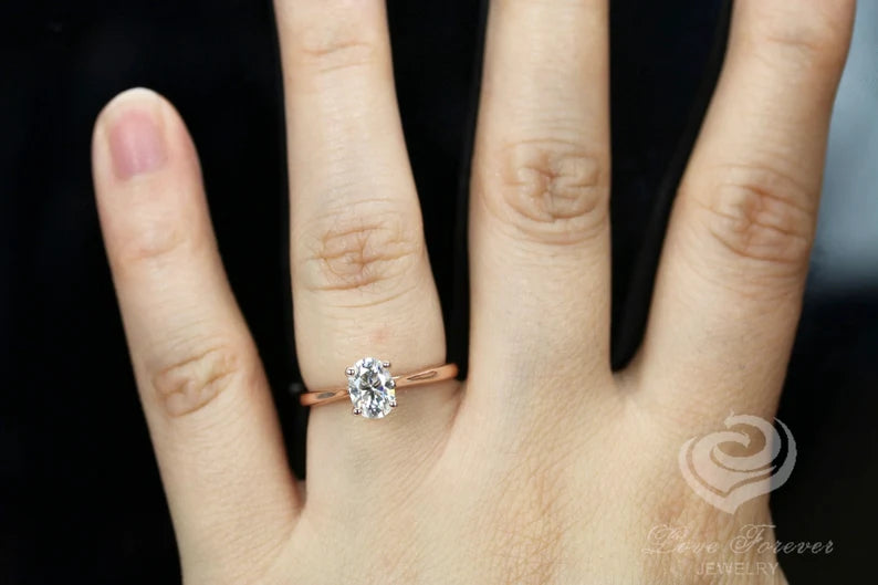 1 CT Oval Engagement Ring 14k Rose Gold, Oval Solitaire Ring, Forever One Moissanite Ring, Oval Cut D-F Color Moissanite Anniversary Ring