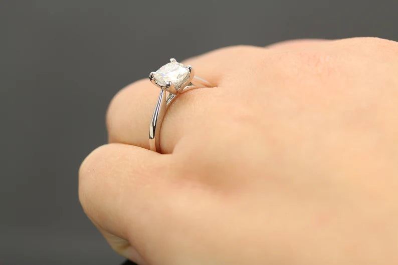 1 CT Cushion Engagement Ring 14k White Gold, Forever One DEF Moissanite Engagement Ring, Wedding Ring, Anniversary Ring