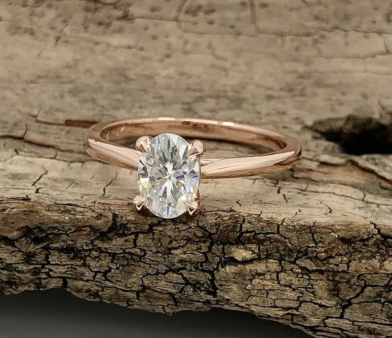 1 CT Oval Engagement Ring 14k Rose Gold, Oval Solitaire Ring, Forever One Moissanite Ring, Oval Cut D-F Color Moissanite Anniversary Ring