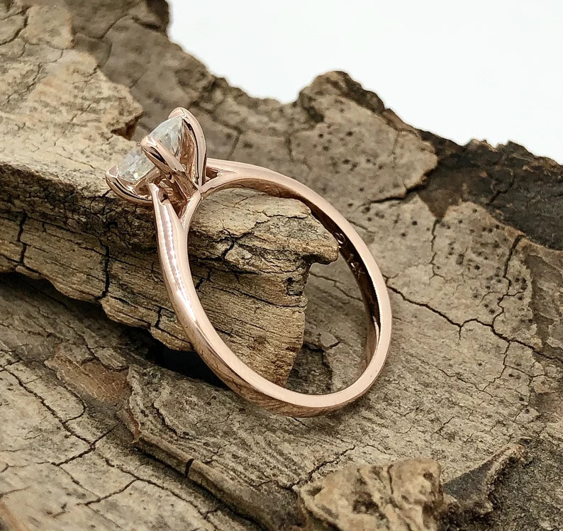 1 CT Oval Engagement Ring 14k Rose Gold, Oval Solitaire Ring, Forever One Moissanite Ring, Oval Cut D-F Color Moissanite Anniversary Ring