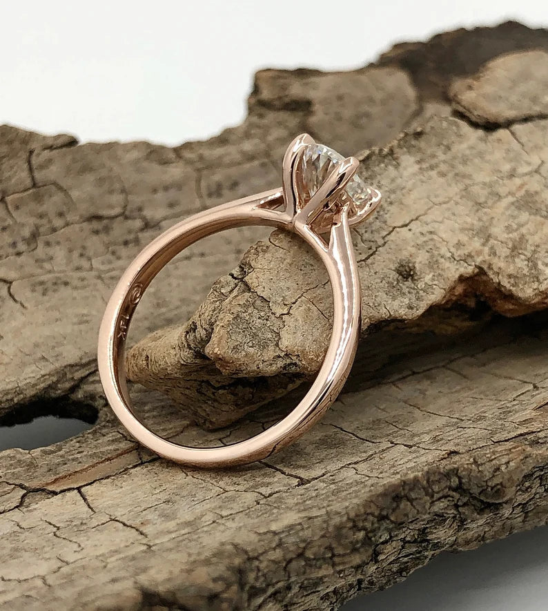 1 CT Oval Engagement Ring 14k Rose Gold, Oval Solitaire Ring, Forever One Moissanite Ring, Oval Cut D-F Color Moissanite Anniversary Ring