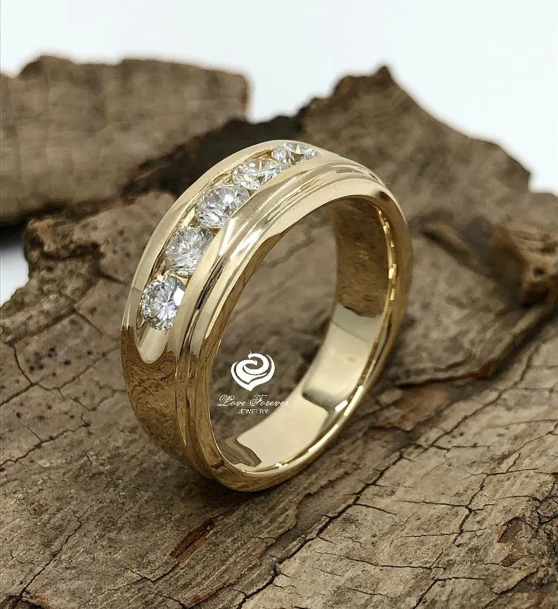 8mm Mens Wedding Band 14K Yellow Gold Mens Wedding Ring Forever