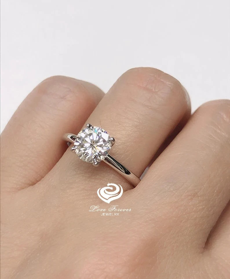 14k White Gold Forever One Moissanite Ring Solitaire Ring Certified 7mm Round Cut D-F Color Moissanite Engagement Ring Anniversary Ring