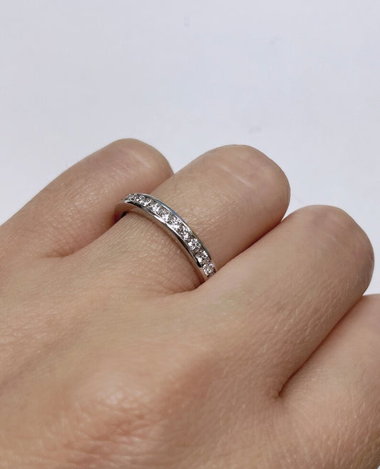 Channel set wedding band in 14k White Gold, Channel Set Round Cut Band, Channel Set Band, Half Eternity Band, Stacking Wedding Band, Diamond Band