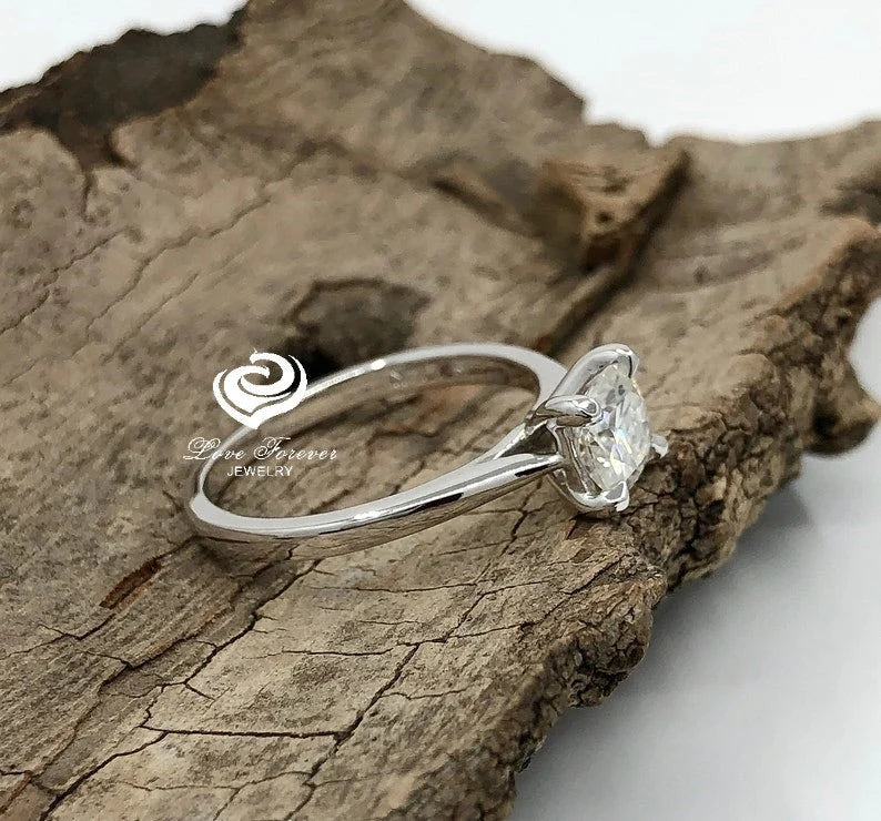 1 CT Cushion Engagement Ring 14k White Gold, Forever One DEF Moissanite Engagement Ring, Wedding Ring, Anniversary Ring