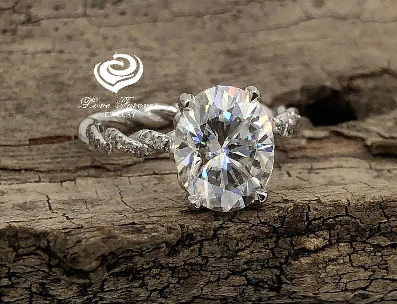 2ct or 3ct Forever One Moissanite Engagement Ring, 14k White Gold Certified 9x7mm/10x8mm Oval Cut D-F Color Moissanite Engagement Ring