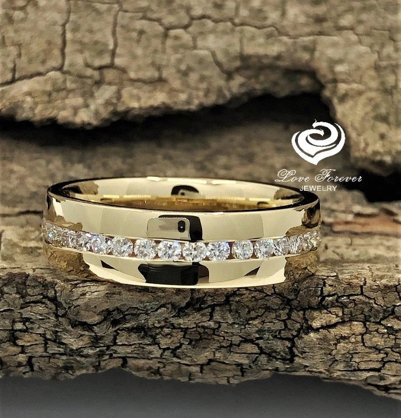 Men's Wedding Band! 6mm Men's Diamonds Wedding Band 14k Yellow Gold Matching Wedding Band Promise Ring Anniversary Ring