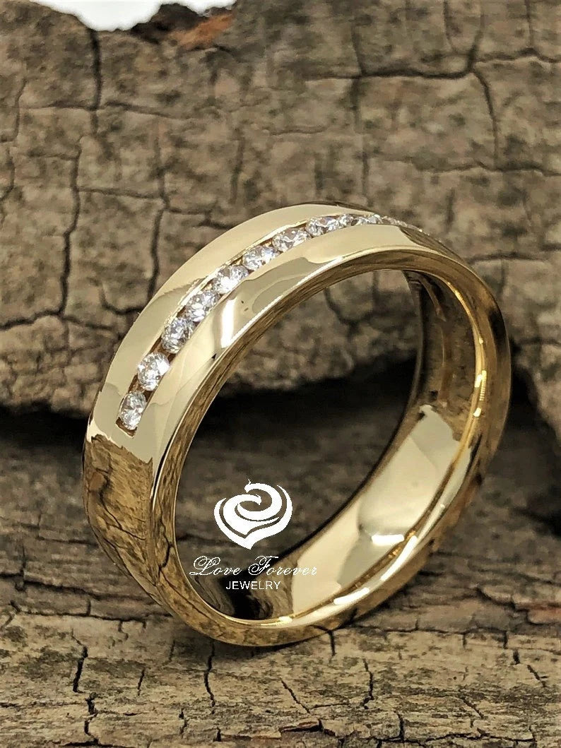 Men's Wedding Band! 6mm Men's Diamonds Wedding Band 14k Yellow Gold Matching Wedding Band Promise Ring Anniversary Ring