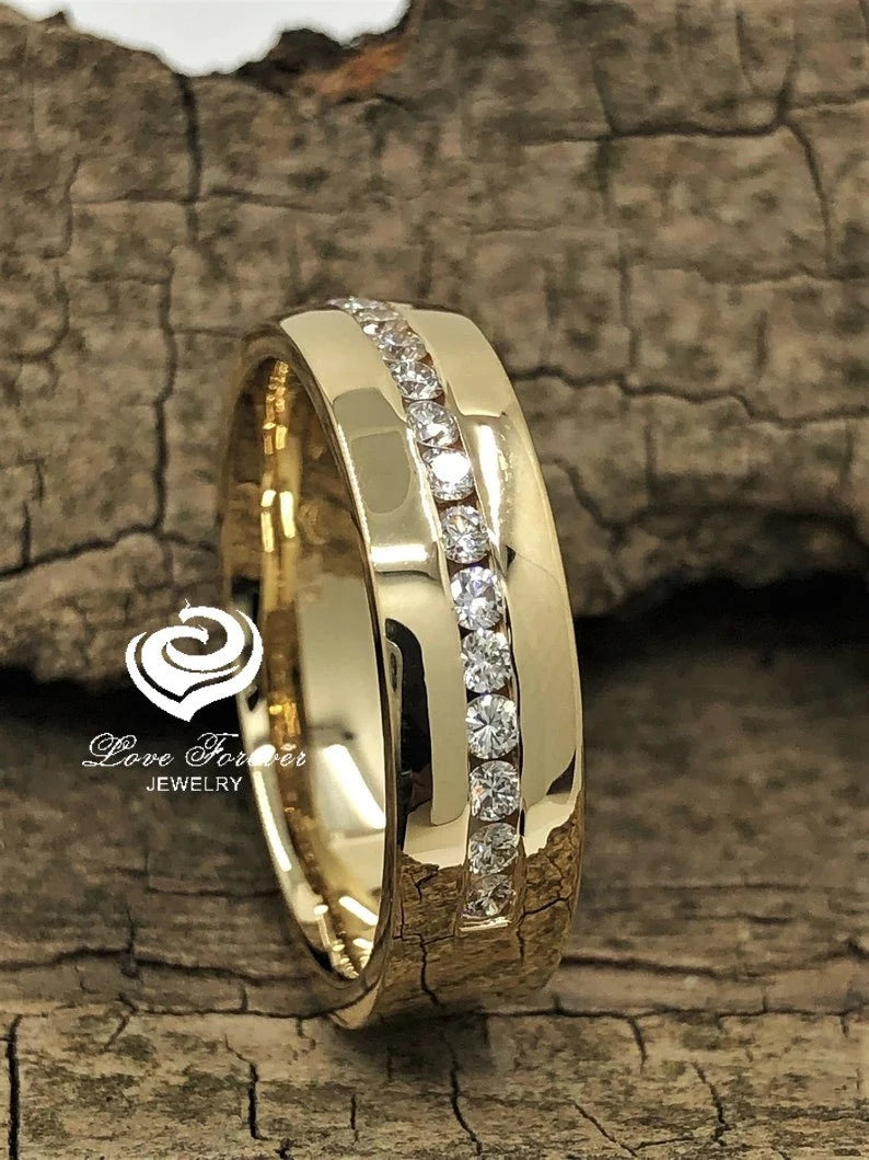 Men's Wedding Band! 6mm Men's Diamonds Wedding Band 14k Yellow Gold Matching Wedding Band Promise Ring Anniversary Ring