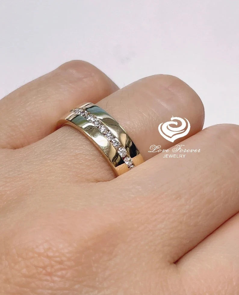 Men's Wedding Band! 6mm Men's Diamonds Wedding Band 14k Yellow Gold Matching Wedding Band Promise Ring Anniversary Ring