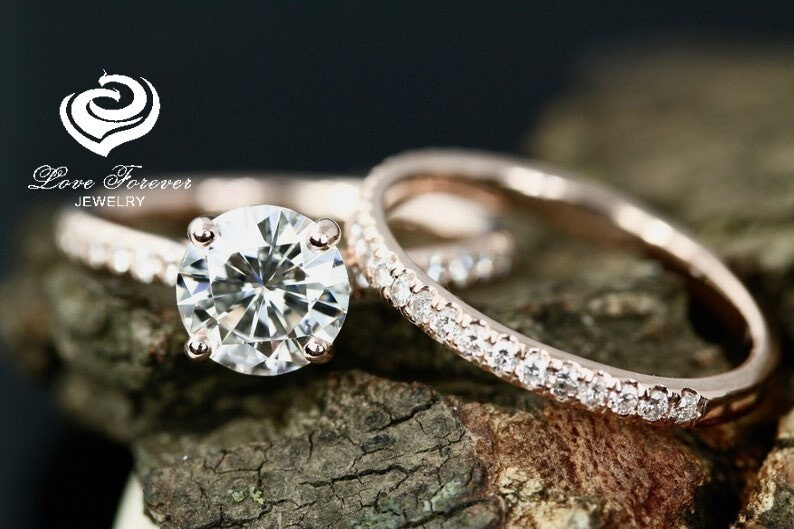 CT Round Cut Bridal Set in 14k Rose Gold Wedding Set, Rose