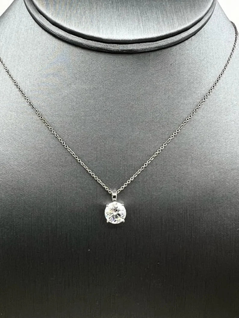 14k White Gold Round Cut Moissanite Minimalist Necklace