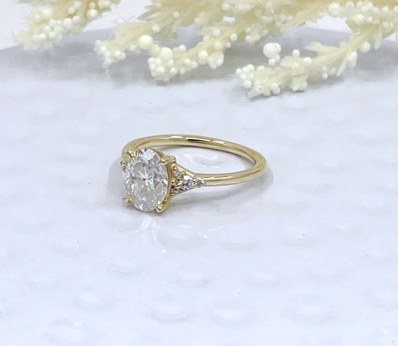 14k Yellow Gold Diamond Engagement Ring, 1.50 CT Oval Cut Forever One Moissanite Engagement Ring, Oval Cut Solitaire Wedding Ring