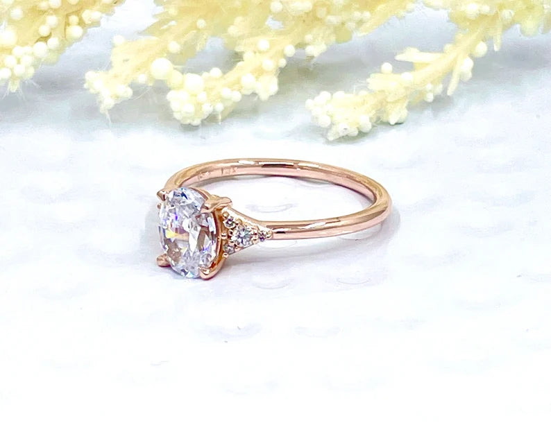 14k Rose Gold Oval Cut Engagement Ring, 1.50 CT Oval Cut Forever One Moissanite Engagement Ring, Oval Cut Solitaire Wedding Ring