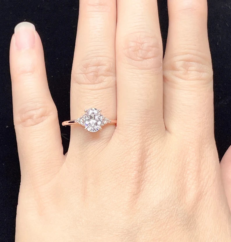 14k Rose Gold Oval Cut Engagement Ring, 1.50 CT Oval Cut Forever One Moissanite Engagement Ring, Oval Cut Solitaire Wedding Ring