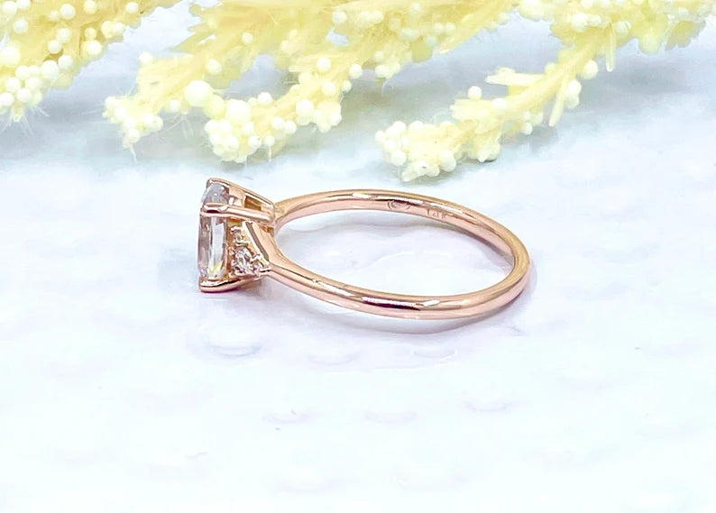 14k Rose Gold Oval Cut Engagement Ring, 1.50 CT Oval Cut Forever One Moissanite Engagement Ring, Oval Cut Solitaire Wedding Ring