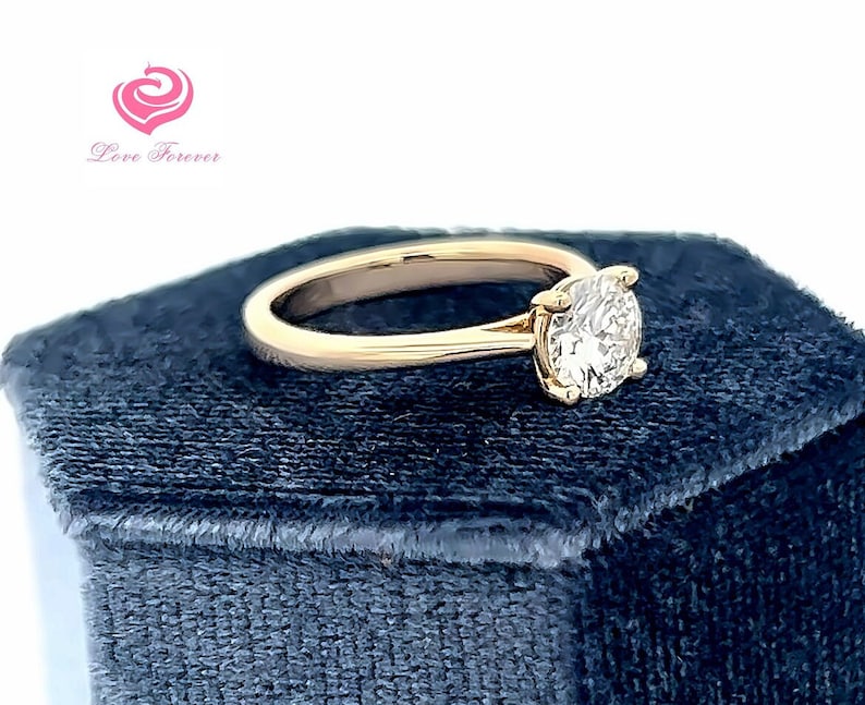 1 Carat E Color VS1 Clarity Round Brilliant Lab Grown Diamond 14k Yellow Gold Solitaire Engagement Ring,IGI Certified Lab Grown Diamond Ring