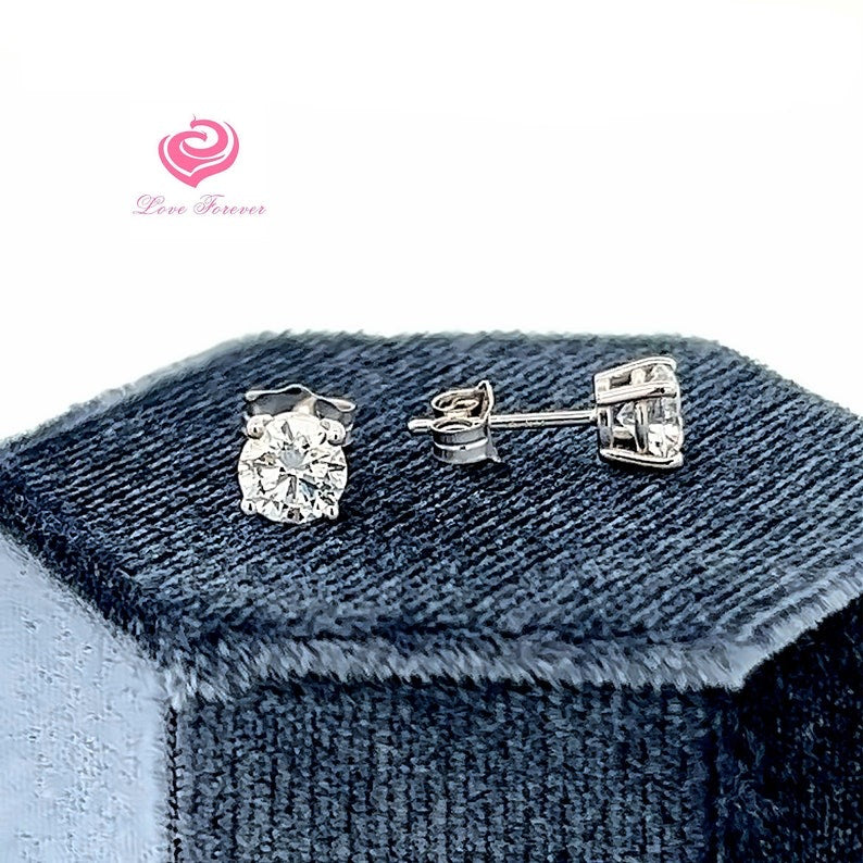 Lab Grown Diamond Stud Earrings, 1 Carat Lab Diamond Wedding Earrings, Round Brilliant Cut Diamond Earrings, 14k White Gold Stud Earrings