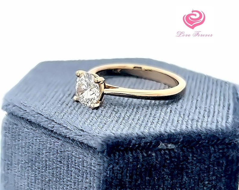 1 Carat E Color VS1 Clarity Round Brilliant Lab Grown Diamond 14k Yellow Gold Solitaire Engagement Ring,IGI Certified Lab Grown Diamond Ring