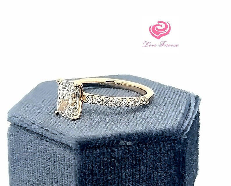 2 Carats F Color IGI Certified Radiant Cut Lab Grown Diamond Engagement Ring, 14k Yellow Gold Radiant Cut Diamond Solitaire Engagement Ring