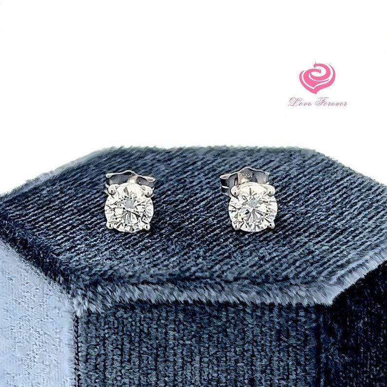 Lab Grown Diamond Stud Earrings, 1 Carat Lab Diamond Wedding Earrings, Round Brilliant Cut Diamond Earrings, 14k White Gold Stud Earrings